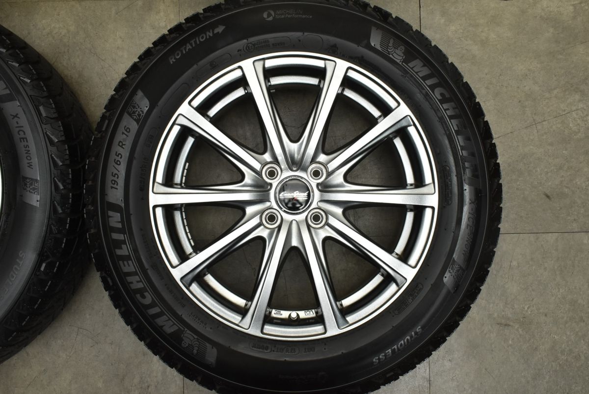  バリ溝 ユーロスピード 16 in 6 J 43 PCD 100 ミシュラン X ICE SNOW 195 65 R ライズ ロッキー レックス ガソリン車 交換用 16インチ タイヤ ホイールセット