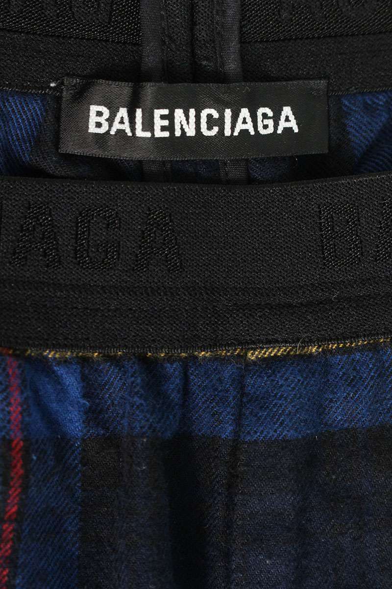 バレンシアガ 608972 TIM19 フランネルチェックロングパンツ メンズ 44