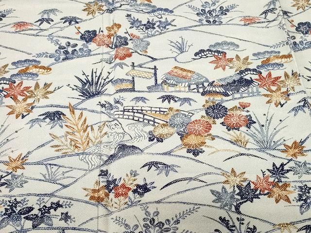 平和屋着物□色留訪問着 型染め 松竹梅風景文 正絹 逸品 CAAZ5123ev