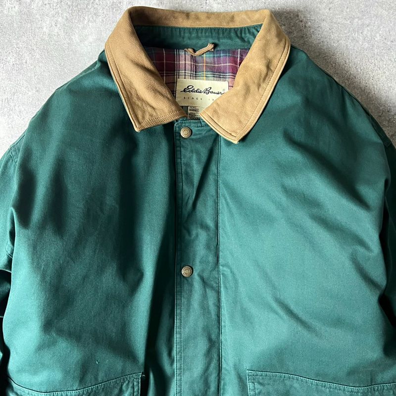 90s 白タグ Eddie Bauer レザー 切替 グース ダウン ジャケット XL