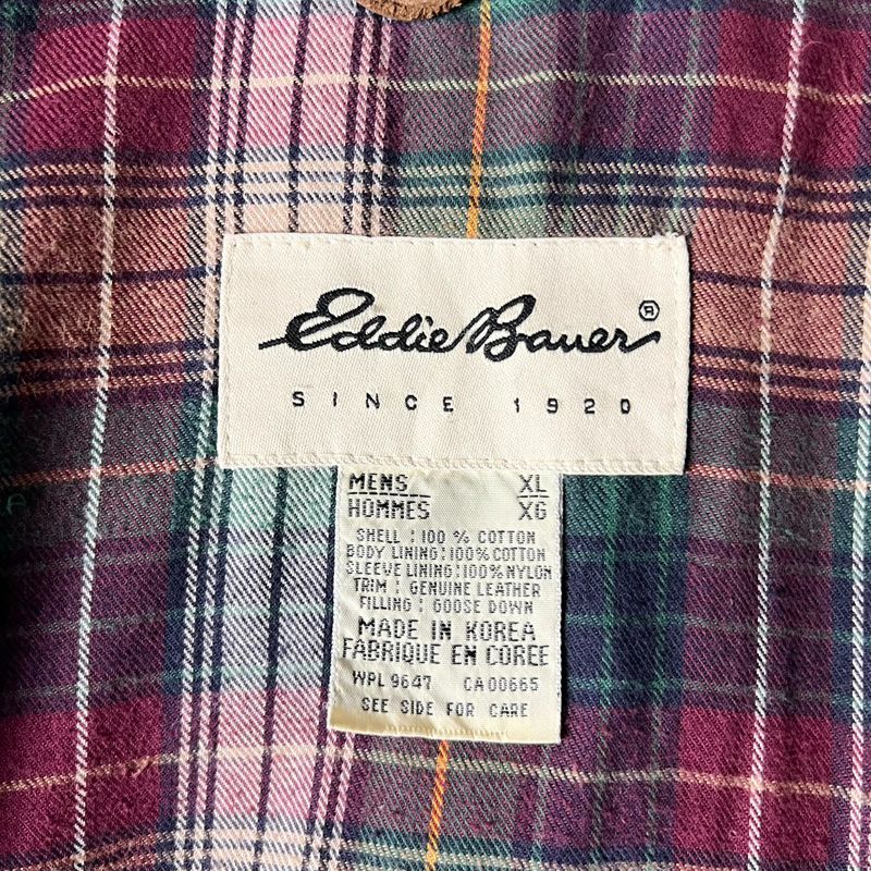 90s 白タグ Eddie Bauer レザー 切替 グース ダウン ジャケット XL