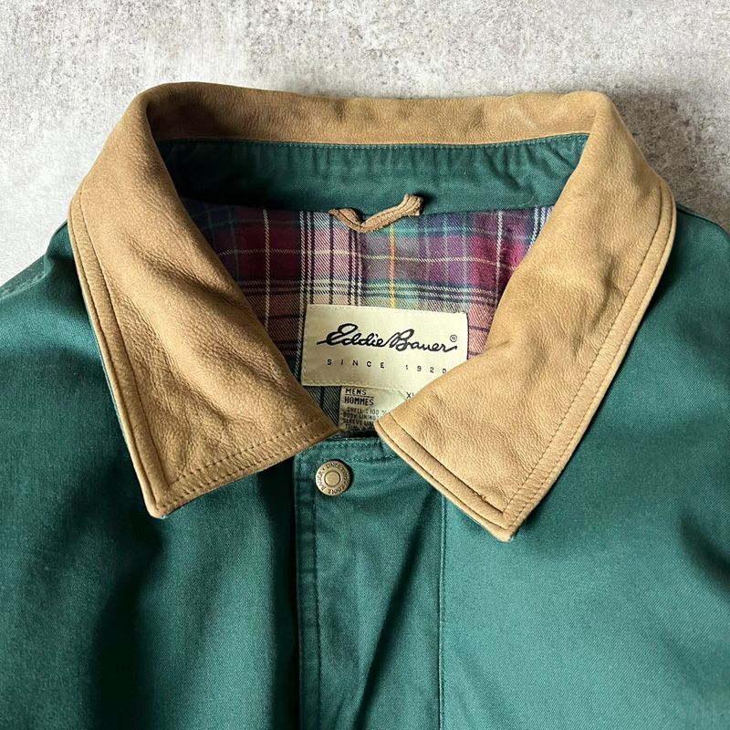 90s 白タグ Eddie Bauer レザー 切替 グース ダウン ジャケット XL