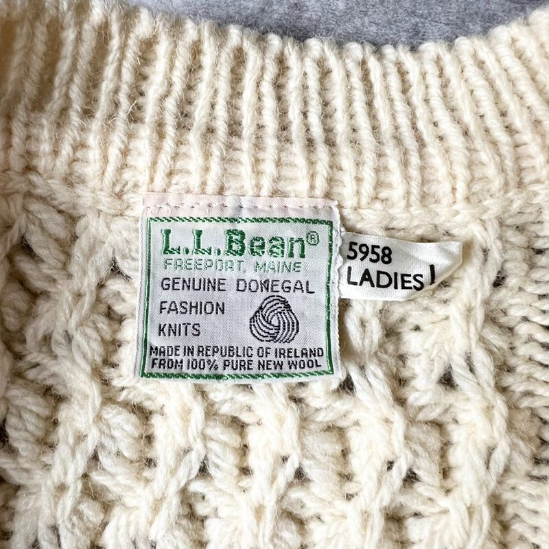 アイルランド製 80s LLBean 無地 ウール フィッシャーマン ニット 