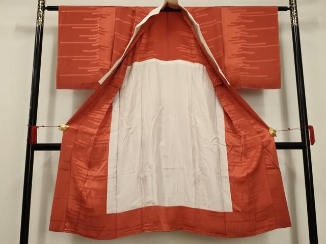 平和屋着物□長襦袢 無双仕立て 霞地紋 鉛丹色 正絹 逸品 AABC5595sx