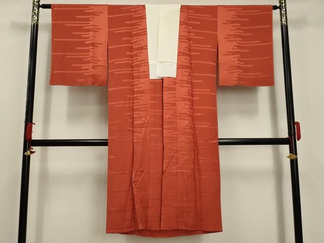 平和屋着物□長襦袢 無双仕立て 霞地紋 鉛丹色 正絹 逸品 AABC5595sx