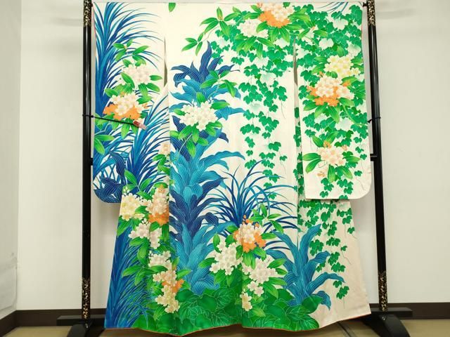 平和屋着物□豪華振袖 駒刺繍 流水花文 金彩 正絹 逸品 BAAU4373mz