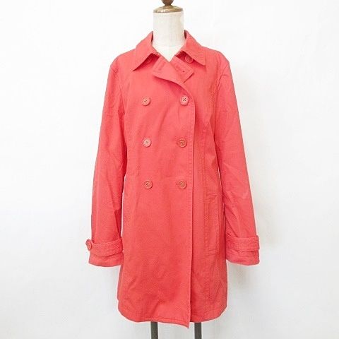 コーチ COACH コート トレンチコート ダブル テーラーカラー ベルト プリーツ 綿 オレンジ レッド M ☆AA★