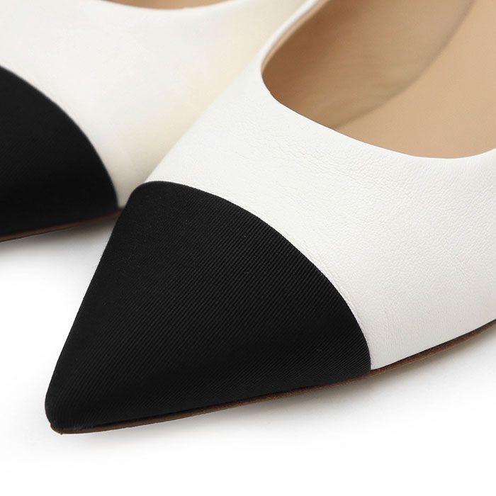 CHANEL シャネル パンプス G 33274 COCOマーク ロゴ ステッチ スムースレザー ポインテドトゥ バイ レザー シューズ 靴 袋付属 レディース サイズ 38.5 C ホワイト ブラック 白 黒 イタリア製