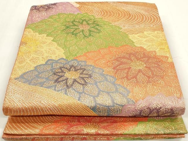 平和屋着物◎佐賀錦 六通柄袋帯 流水菊文 金糸 正絹 逸品 DAAZ8692qa