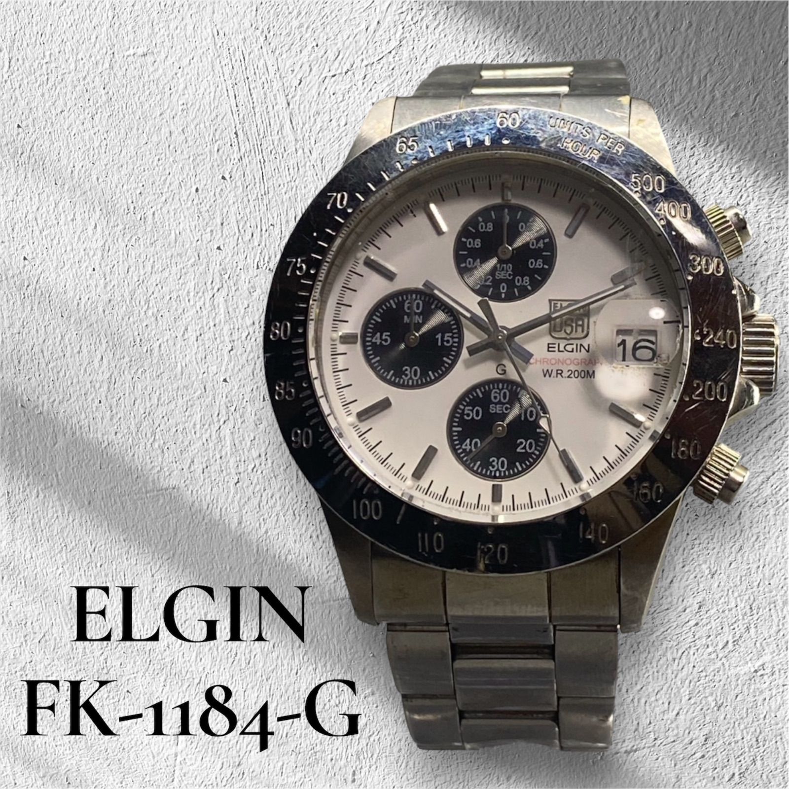 ELGIN FK-1184-G クロノグラフ デイト タキメーター ダイバーウォッチ 
