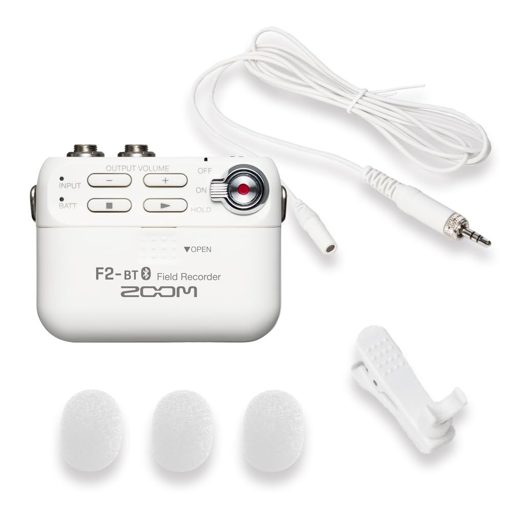 ZOOM ズーム F 2-BT W 超小型 フィールドレコーダー 32 bitフロート録音対応 Bluetooth リモート制御機能 ラベリアマイク付属 衣服や機材に装着 14時間駆動 ブライダル インタビュー 映画 ロケ Vlo