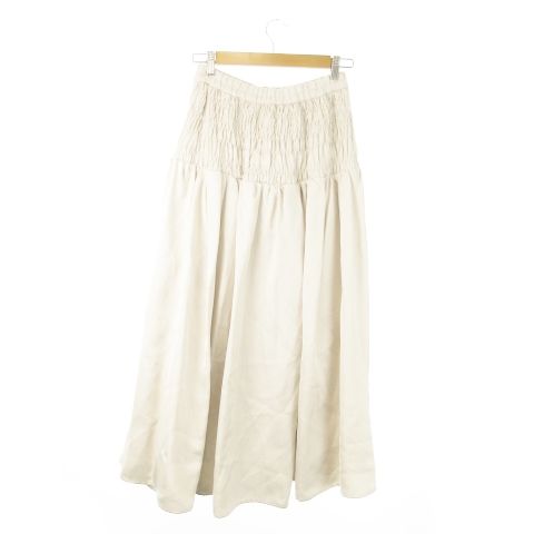 【中古】未使用品 アンスリード UN3D. SATIN SHIRING SK ロングスカート フレア 光沢 ハリ感 40 L ライトベージュ アンスリード UN3D. SATIN SHIRING SK ロングスカート フレア 光沢