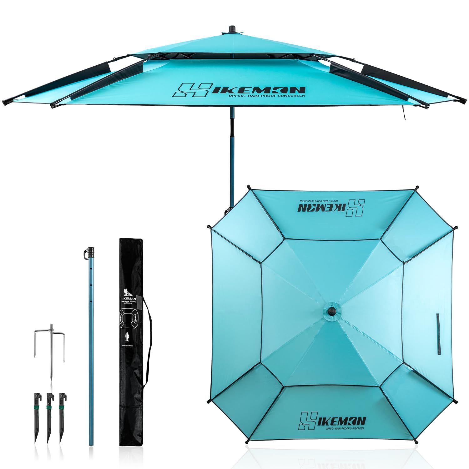 パラソル フィッシング 釣り ビーチパラソ 釣り用パラソル 大型 釣り用傘 日除け 角度調節 改良 軽量 持ち運び 万力 防水 UVカット ブラックコーディング コンパクト アウトドア用 収納バッグ付き