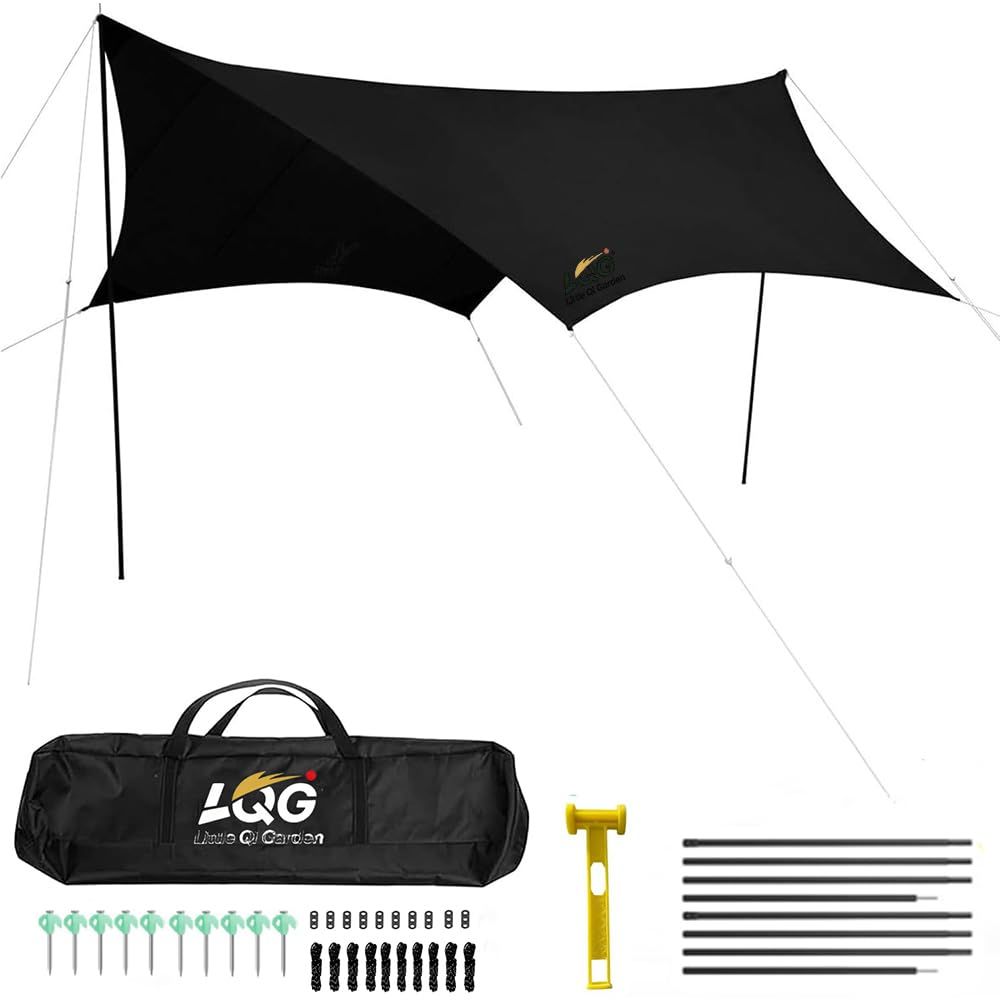 ヘキサタープ タープ 4 5 5ｍ UPF 50 防水 210 Dオックスフォード生地 12人用 ブラック