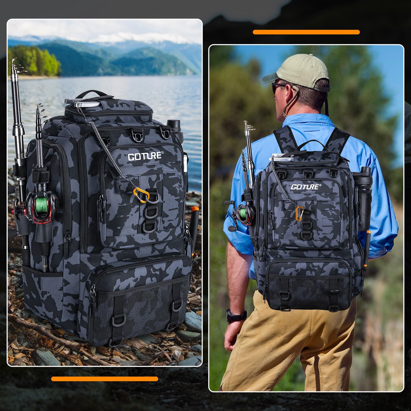  Goture フィッシングバックパック フィッシングバッグ 釣りタックルバッグ 3600タックルボックス 40 L 大容量 900 Dオックスフォード生地 SBSジッパー 防水 断熱 拡張 釣りタックル収納 ポータブル コンパクト 釣り 渓流 収納ラック 書類ケースセット その他 文房具 事務用品