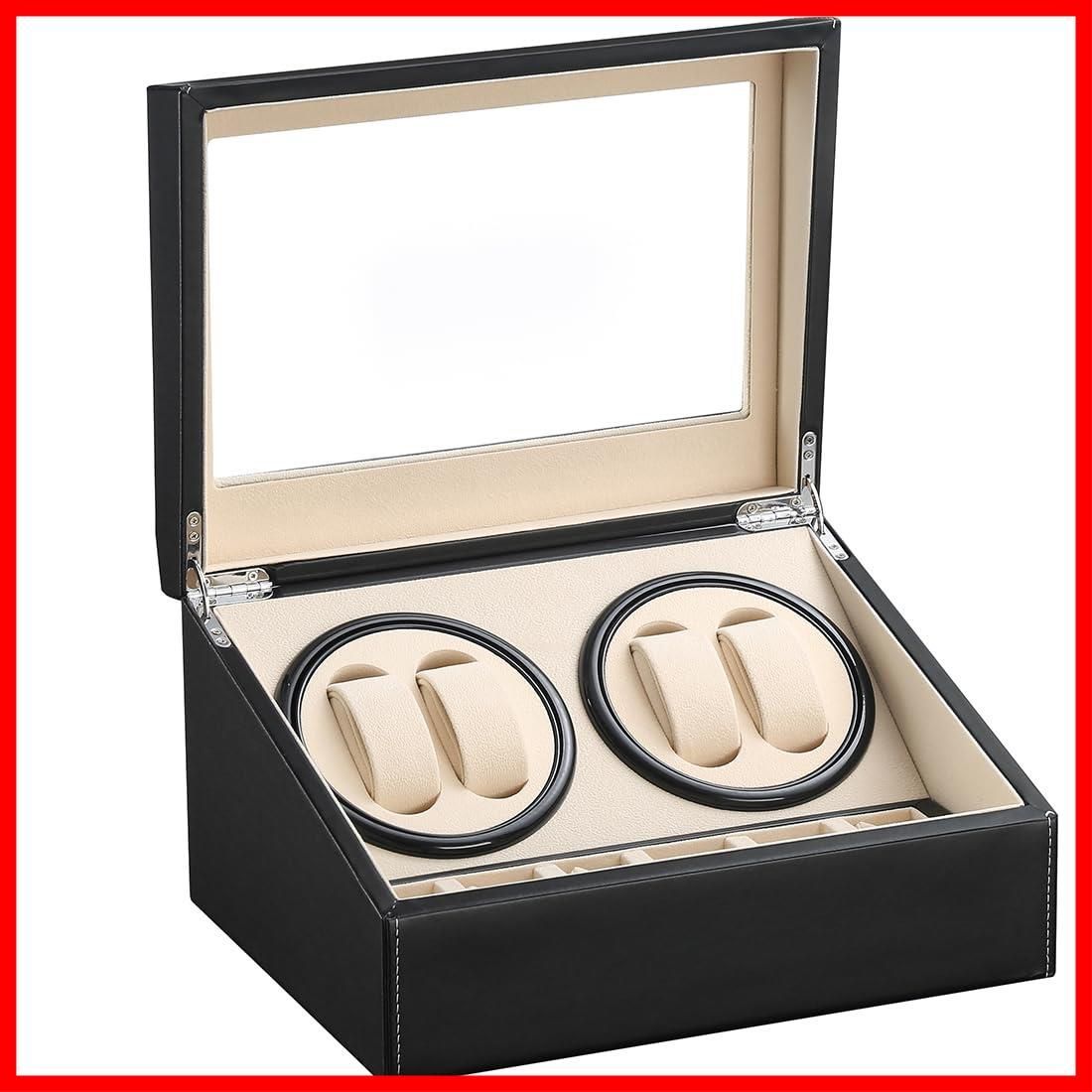 在庫 ワインディングマシーン 4本巻き 6本収納 ウォッチワインダー 自動巻きワインディングマシーン マブチモーター 腕時計自動巻き上げ機 収納ケース 男女の腕時計は全部使えます アップグレード ブラック レザー