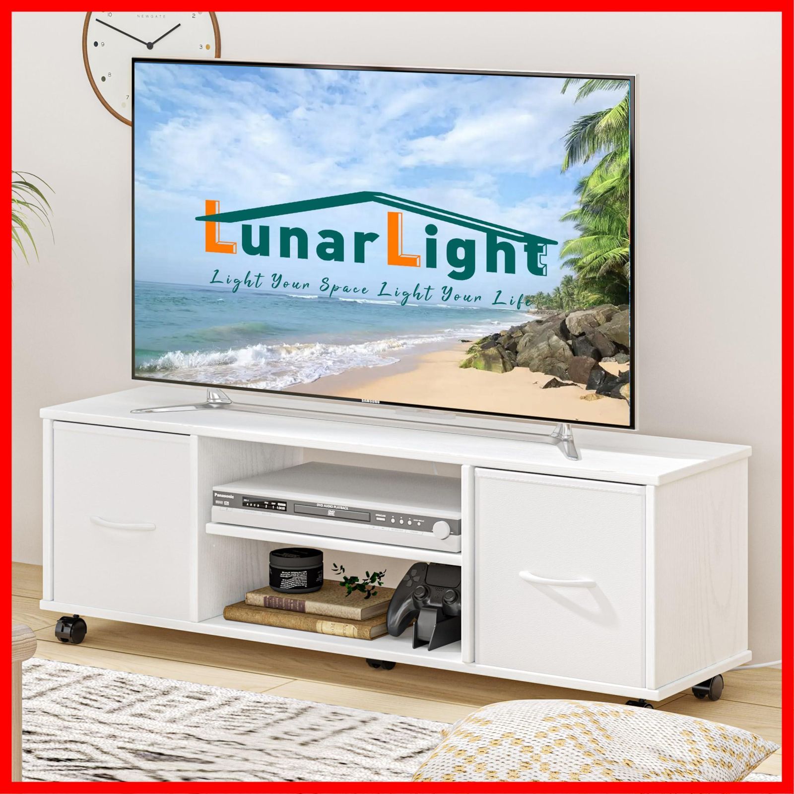 LunarLight テレビ台 幅109.5奥行28.6高さ36.8 cm テレビボード ローボード コンセント付き 布製引き出し付き 収納ボックス 収納棚板調節 32型 42型 55型テレビ対応 収納 組立簡単 工具不要 耐震転倒防止 総