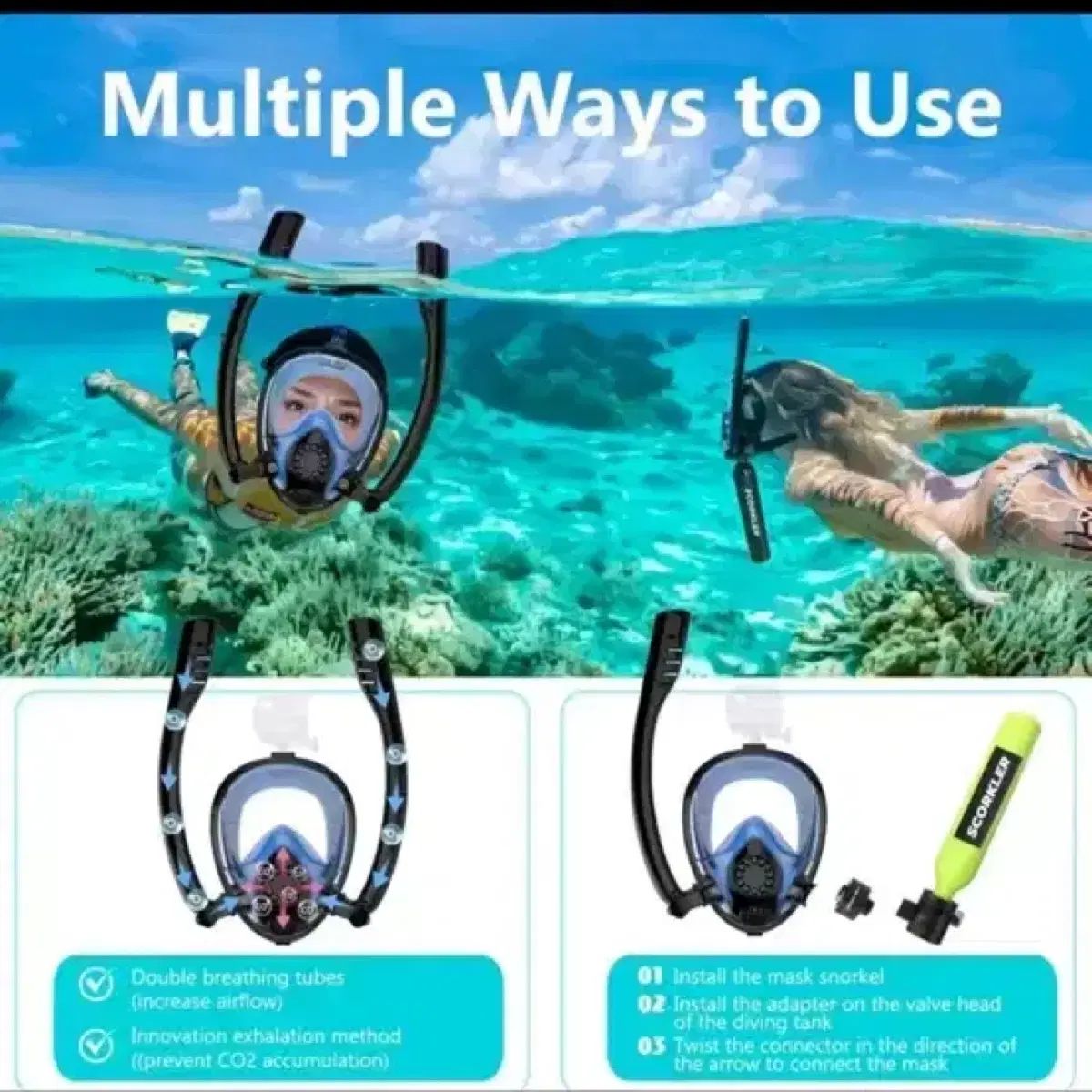 SCORKLER シュノーケリング フルフェイス マスク セット XL