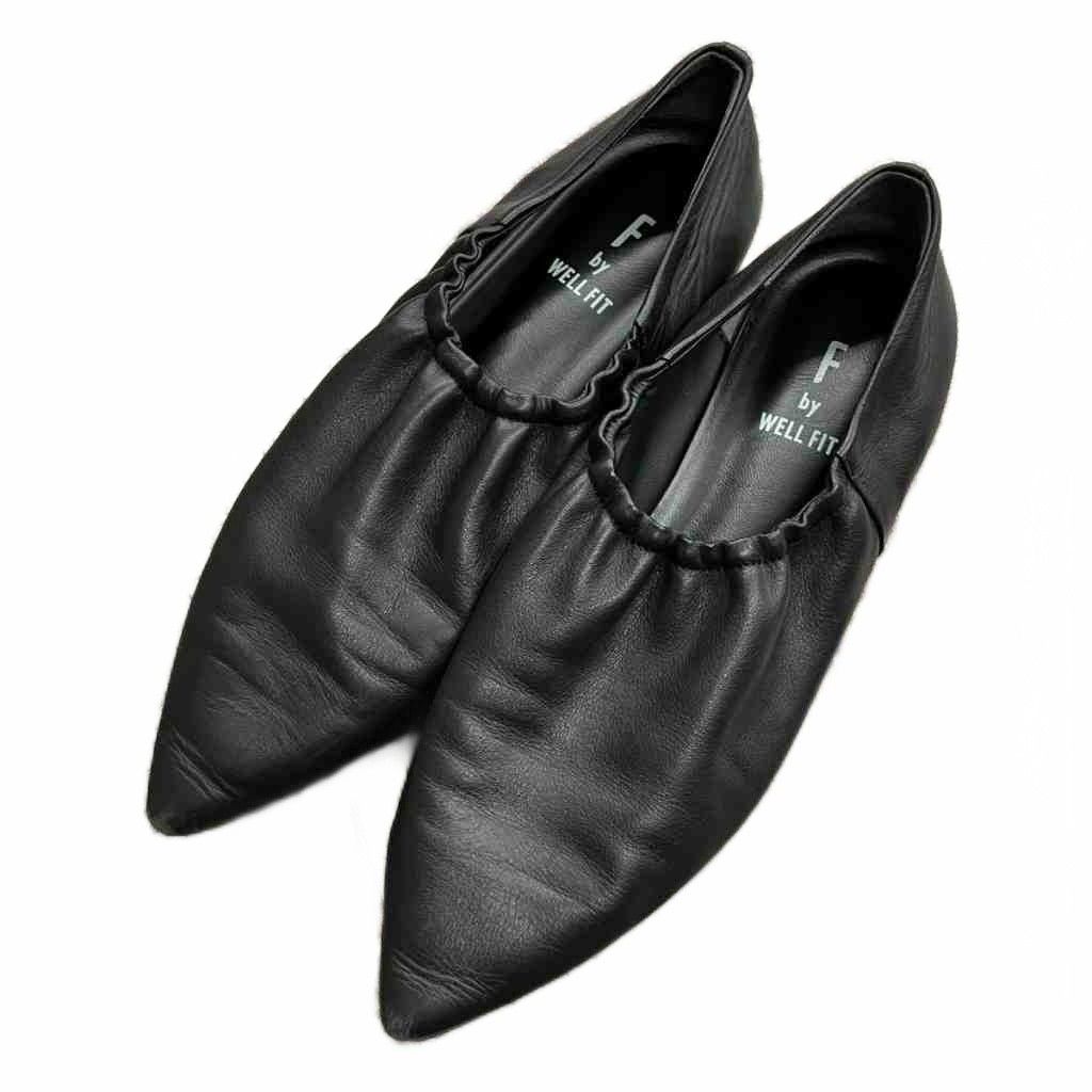 ダイアナ DIANA F by WELLFIT レザー フラットパンプス 23.5 黒