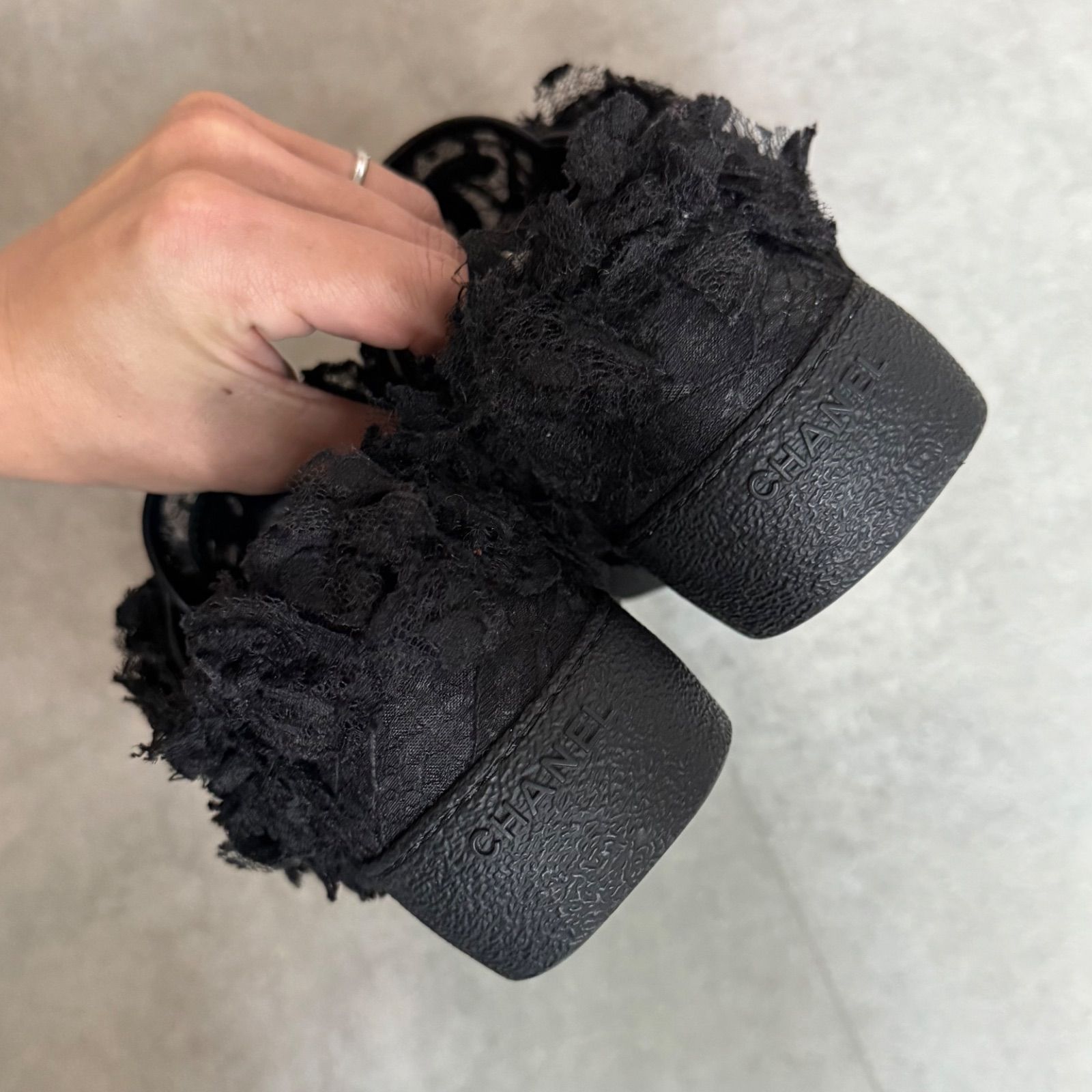 美品 CHANEL シャネル ココマーク カメリア レース スニーカー 
