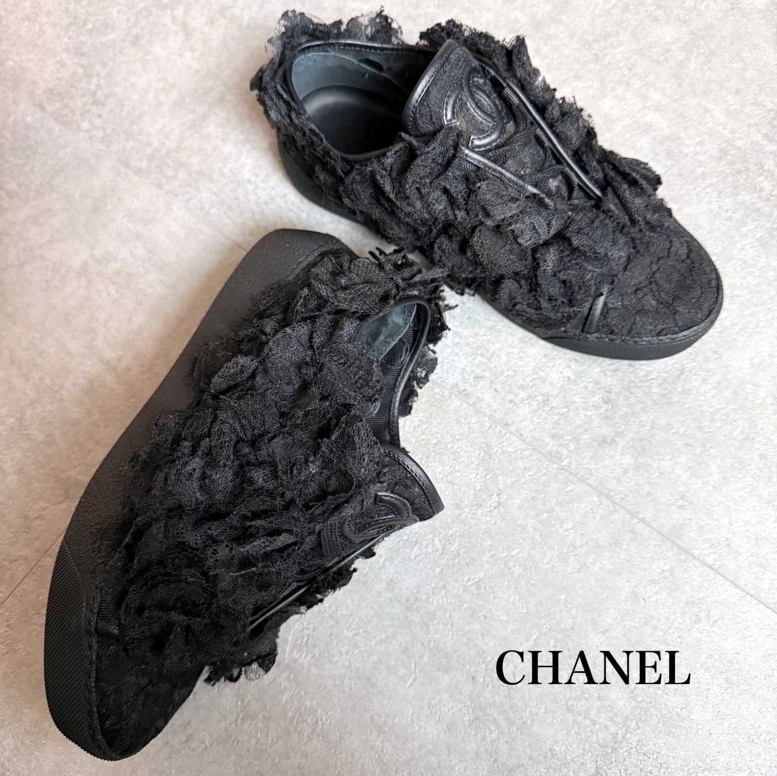美品 CHANEL シャネル ココマーク カメリア レース スニーカー 美品 CHANEL シャネル ココマーク カメリア レース スニーカー