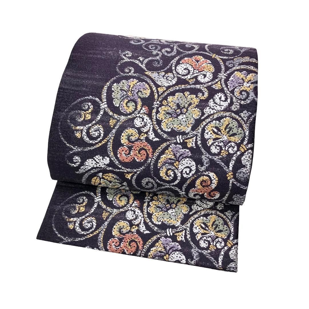 袋帯 花唐草模様 金糸 紫褐色 ガード加工 O-5846 - メルカリ