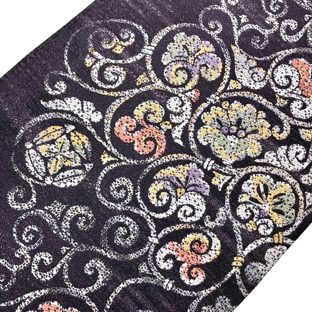 袋帯 花唐草模様 金糸 紫褐色 ガード加工 O-5846 - メルカリ