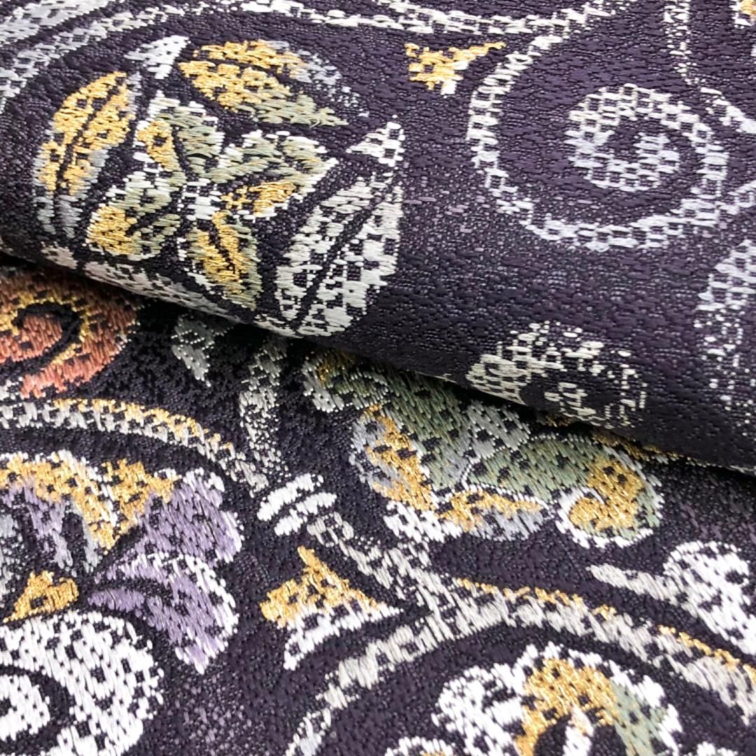 袋帯 花唐草模様 金糸 紫褐色 ガード加工 O-5846 - メルカリ