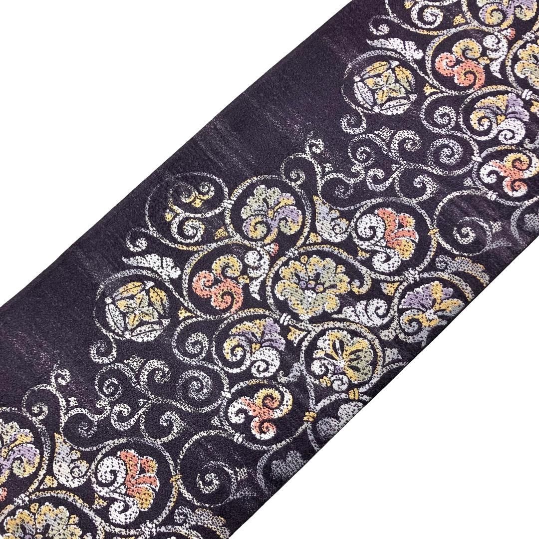 袋帯 花唐草模様 金糸 紫褐色 ガード加工 O-5846 - メルカリ