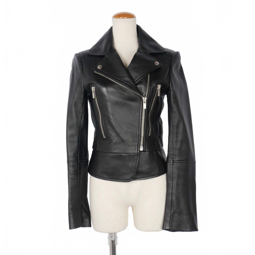 バレンシアガ 2016 レザージャケット ライダース クロップド ロングスリーブ 34 黒 ブラック 374490 正規