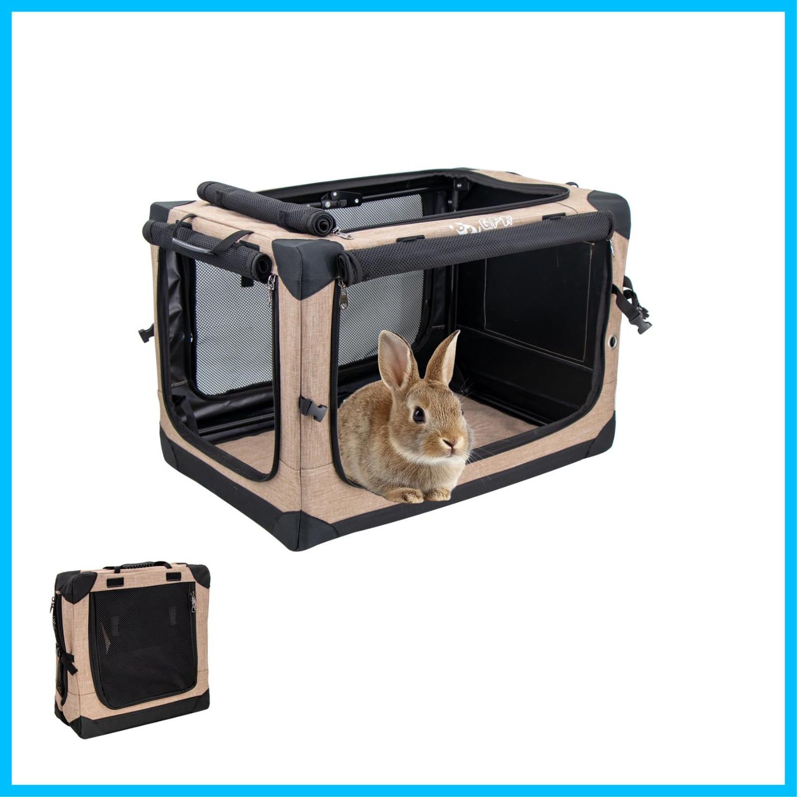 猫犬兼用 鉄フレーム 折りたたみ式 4面メッシュ出入口 カバー取り外せる ペットハウス 洗濯 カーキ ペットキャリー ケージ ソフトクレート S ペット GPR