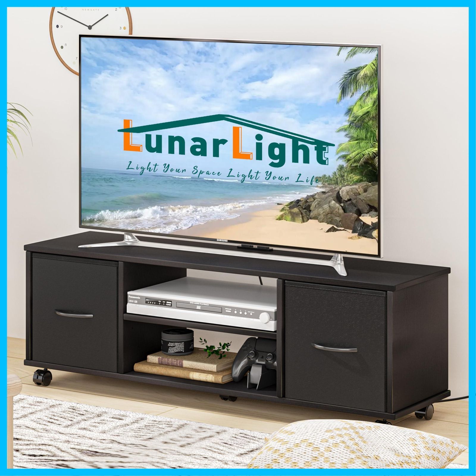 数量 テレビボード ローボード コンセント付き 布製引き出し付き 幅109 5奥行28 6高さ36 8 cm 収納ボックス 収納棚板調節 32型 42型 55型テレビ対応 テレビ台 収納 組立簡単 工具不要 LunarLight 耐震転倒防止 総