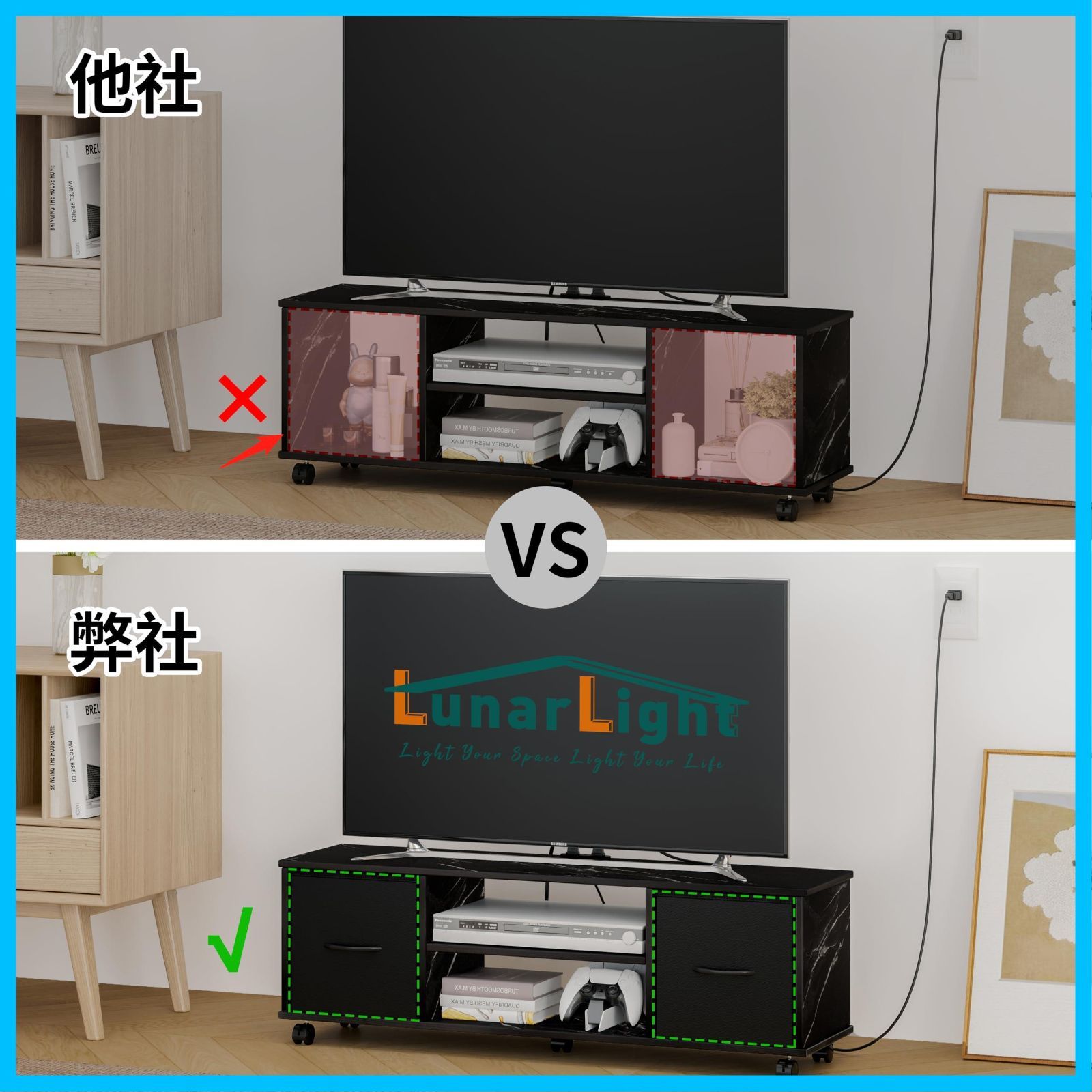 商品 マーブル調ブラック 総耐荷重100 kg 耐震転倒防止 工具不要 組立簡単 収納 32型 42型 55型テレビ対応 収納棚板調節 収納ボックス 布製引き出し付き コンセント付き ローボード テレビボード 幅109 5奥行28 6高さ36