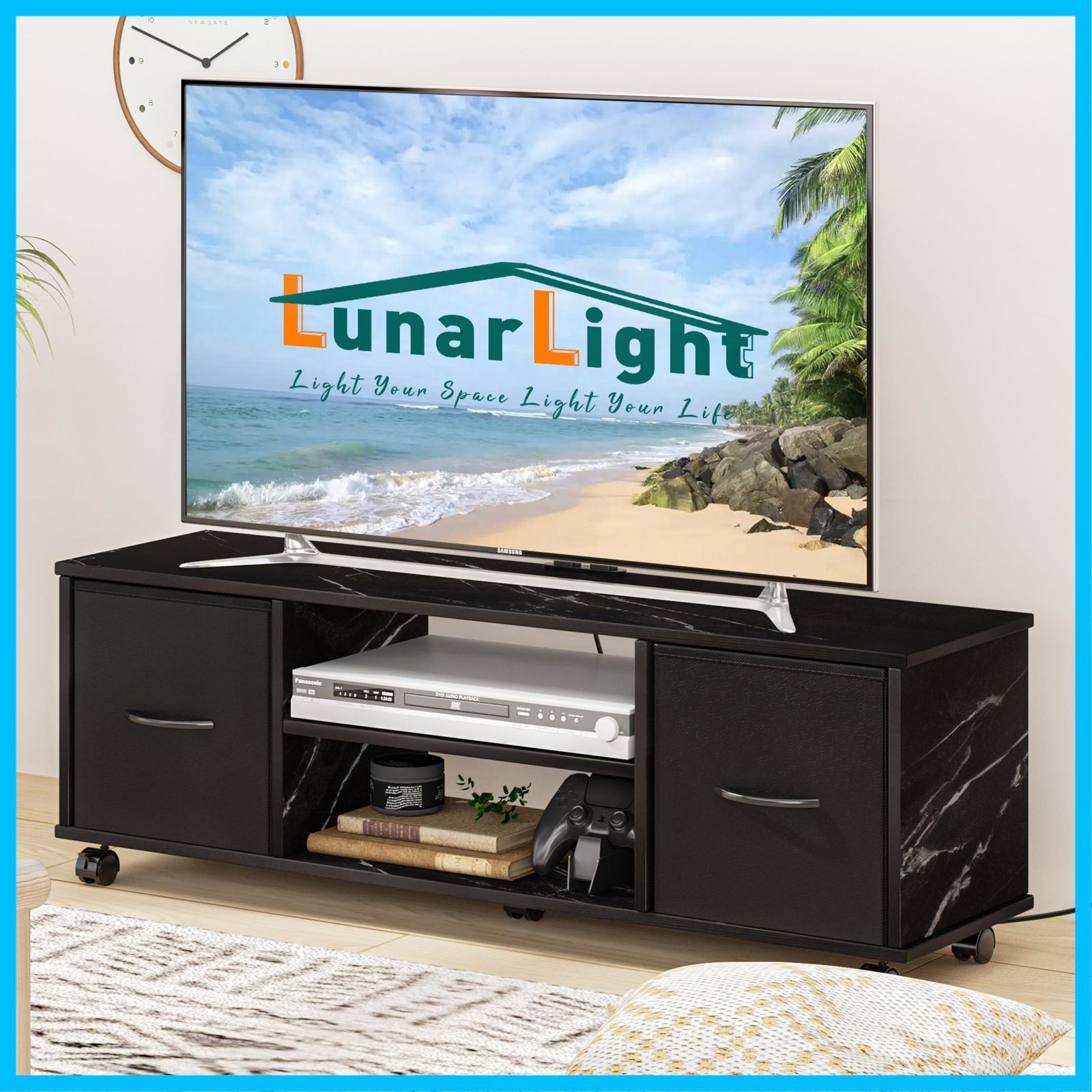 商品 マーブル調ブラック 総耐荷重100 kg 耐震転倒防止 工具不要 組立簡単 収納 32型 42型 55型テレビ対応 収納棚板調節 収納ボックス 布製引き出し付き コンセント付き ローボード テレビボード 幅109 5奥行28 6高さ36