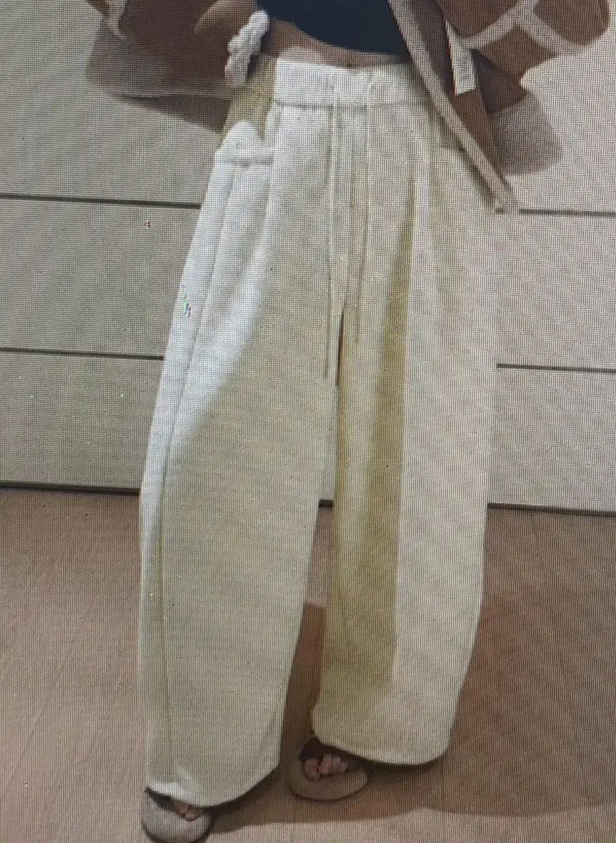 海外配送 アイボリー グレー ワイド バンディング パンツ