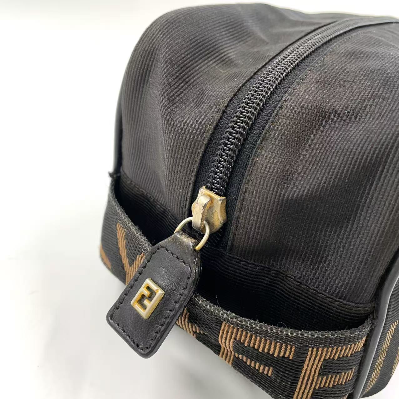 FENDI ロゴジャガードデザイン ポーチ ナイロン ブラウン×ブラック