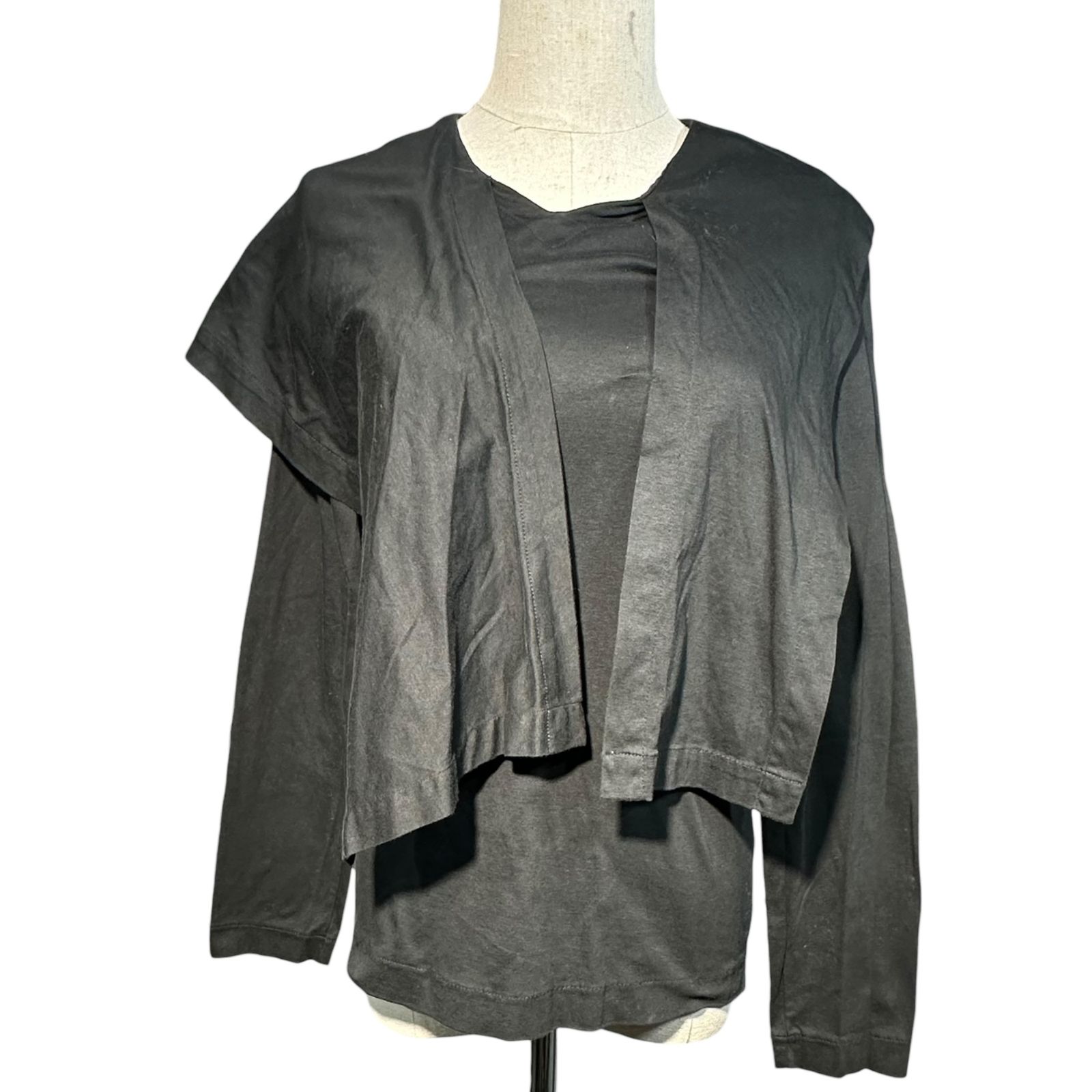 tricot COMME des GARCONS(トリココムデギャルソン) 80年代 ストール デザイン 長袖 コットン カットソー TT-110360 FREE ブラック AD表記無し 川久保玲 本人期