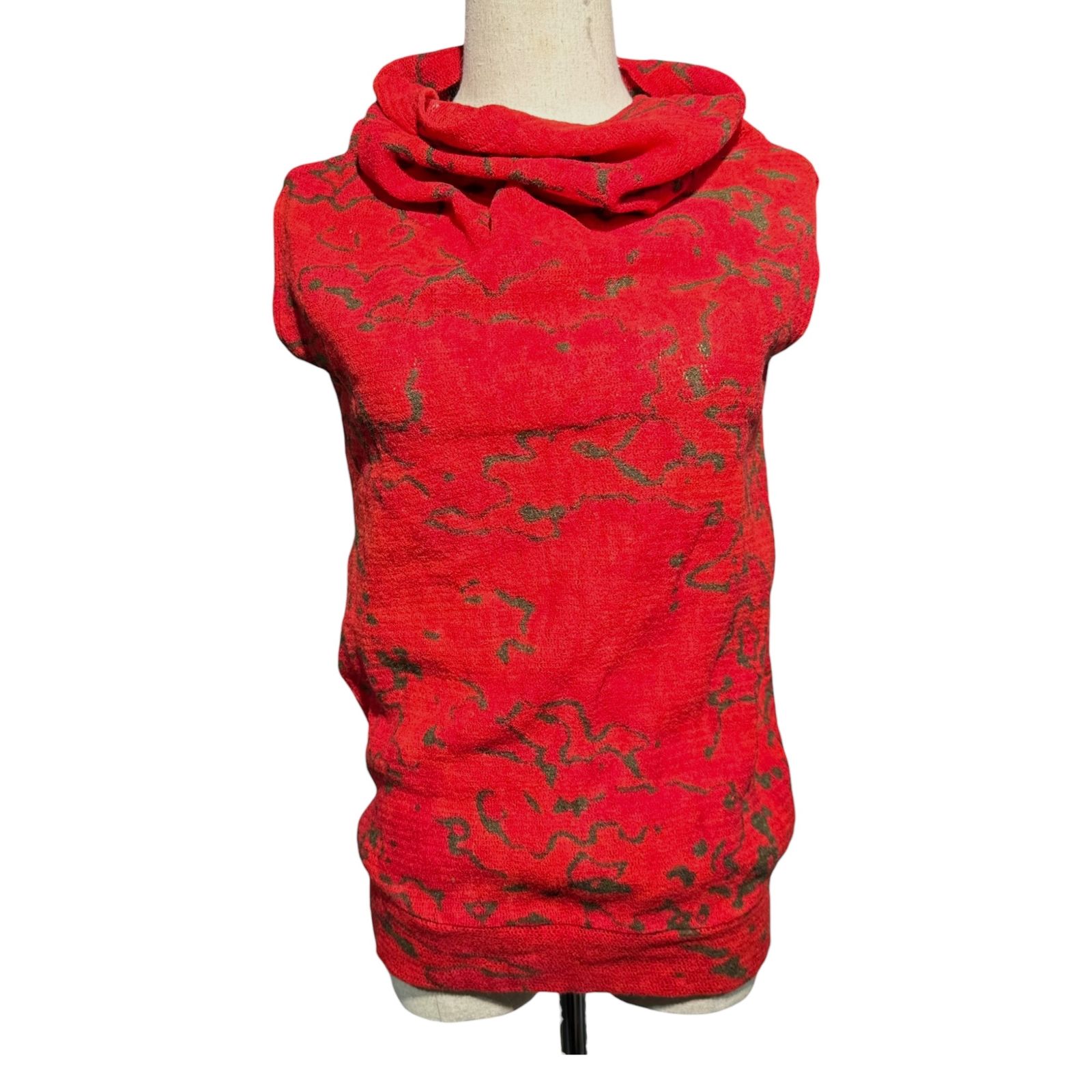 Y s ワイズ Camouflage High Neck Wool Sleeveless Top カモフラ ハイネック ウール ノースリーブ YJ T 50 858 3 レッド