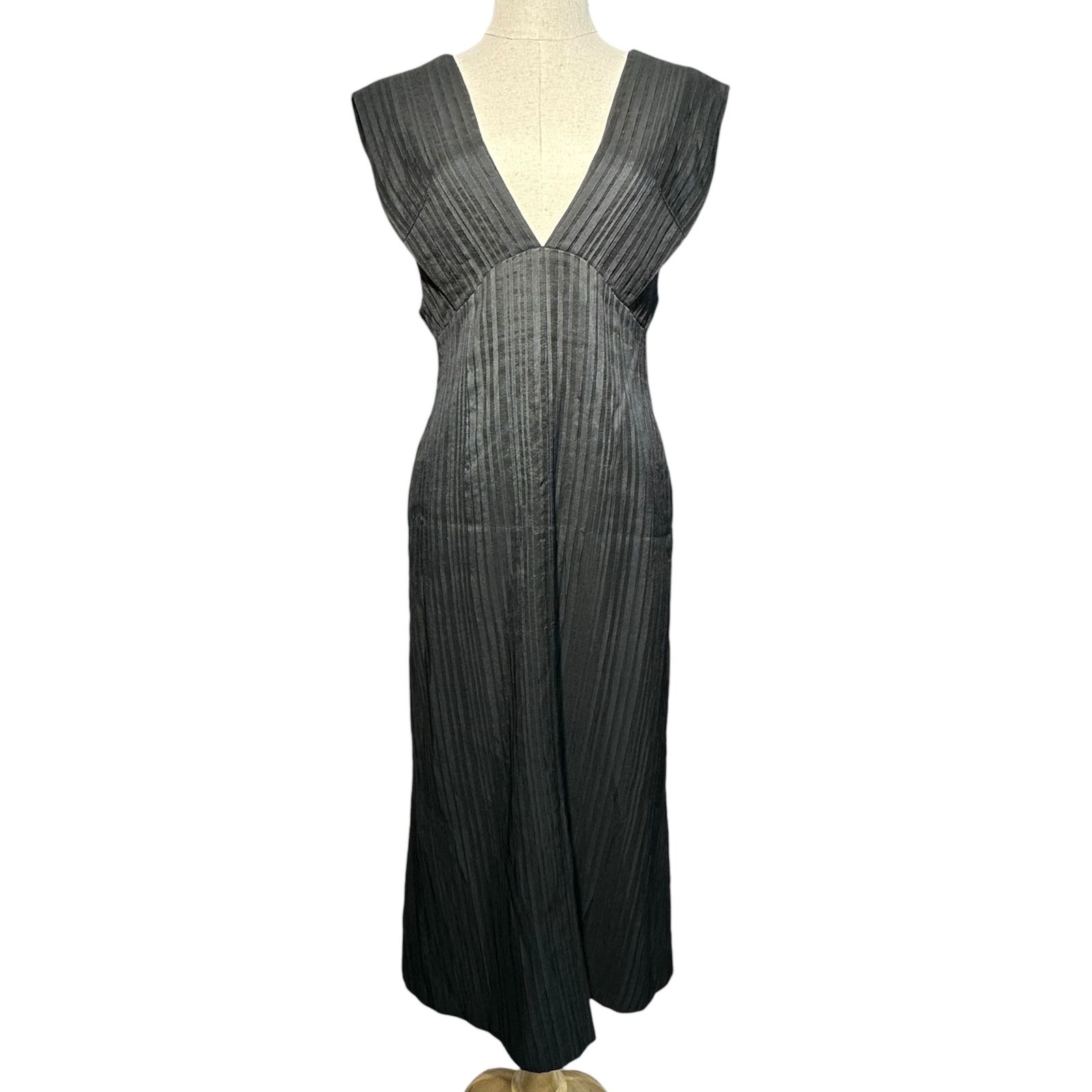 mame kurogouchi マメクロゴウチ Ribbon Stripe V Neck Dress ジャンパースカート ワンピース MM 20 FW DR 047 2 M程度 ブラック