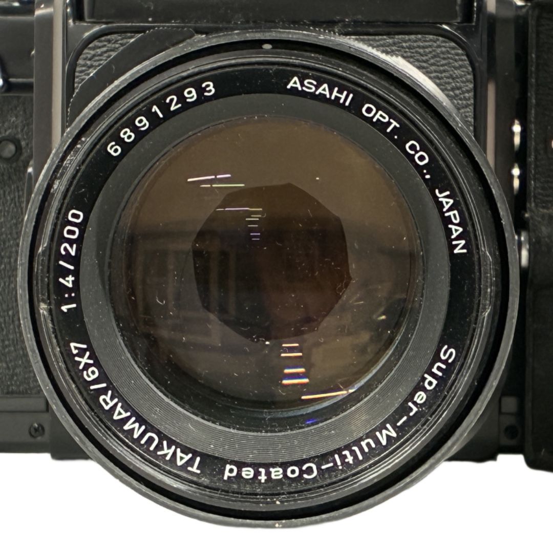ASAHI PENTAX ペンタックス 6 7 super multi coated Takumar F 4 200 mm 中判 カメラ 木製グリップ ボディ レンズ セット