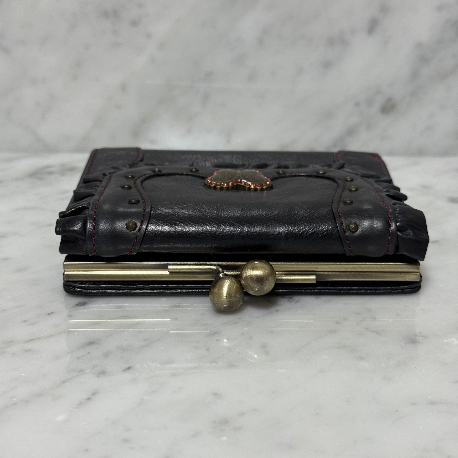 ANNA SUI アナスイ 二つ折り財布 ブラック 黒 本革 レザー がま口財布