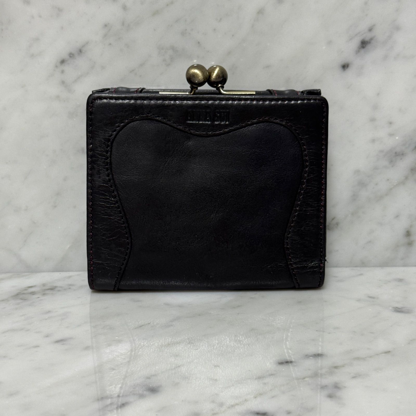 ANNA SUI アナスイ 二つ折り財布 ブラック 黒 本革 レザー がま口財布