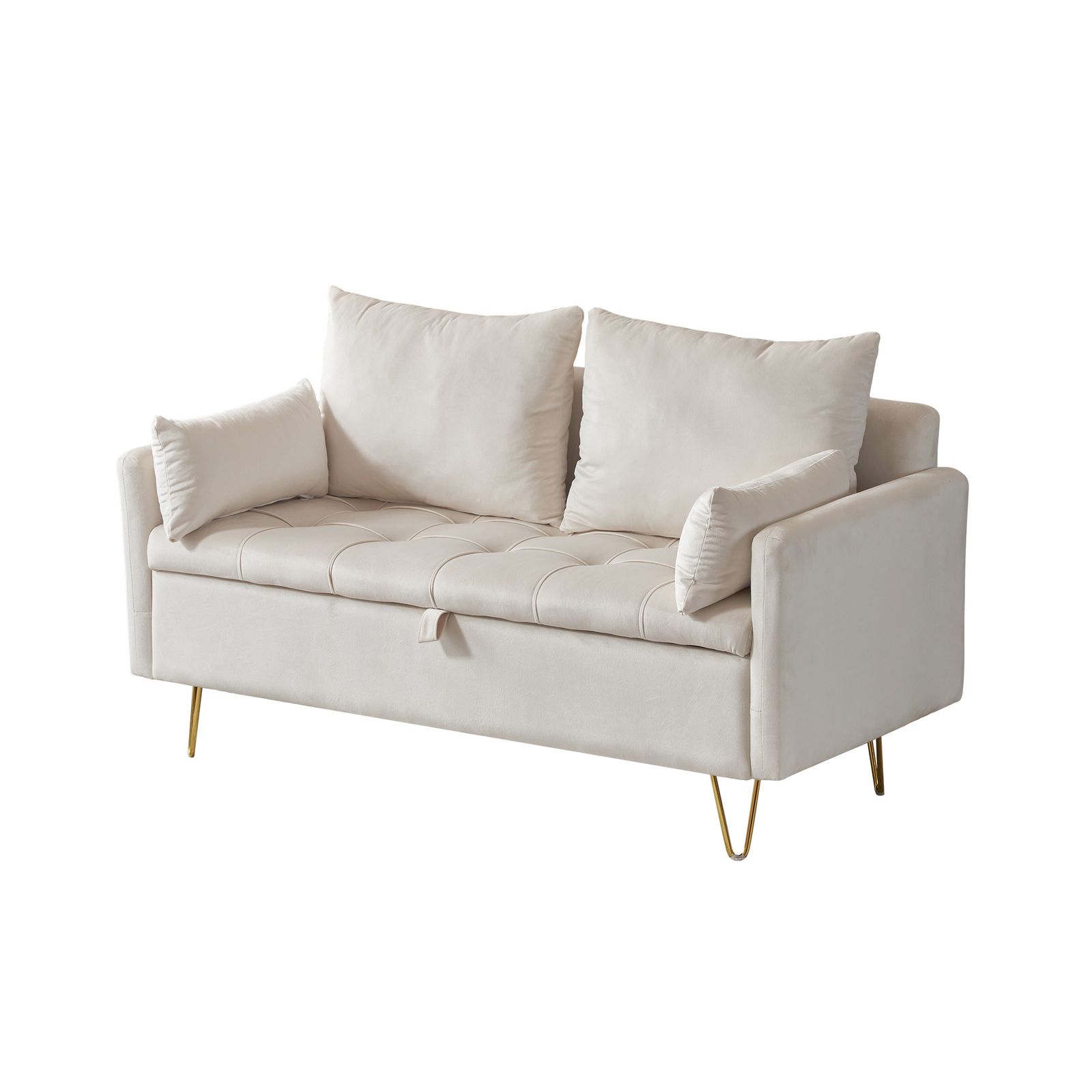 2人掛けソファ 収納付き クッション4個付 カウチソファ 多機能 おしゃれ 金属脚 アームレスト レイアウト自由 リビング家具 二人用ソファ