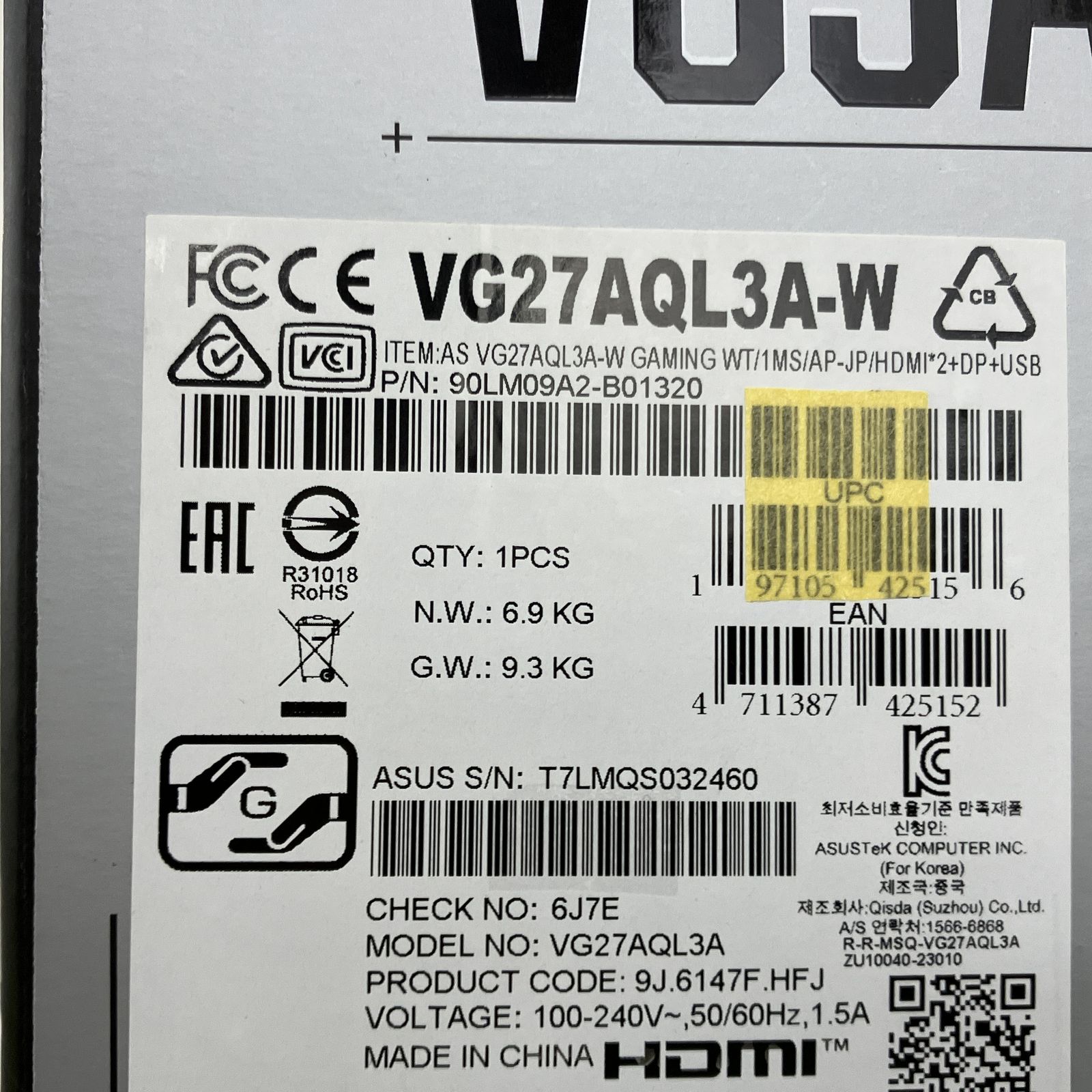 ASUS W TUF 27型 ゲーミングモニター PC