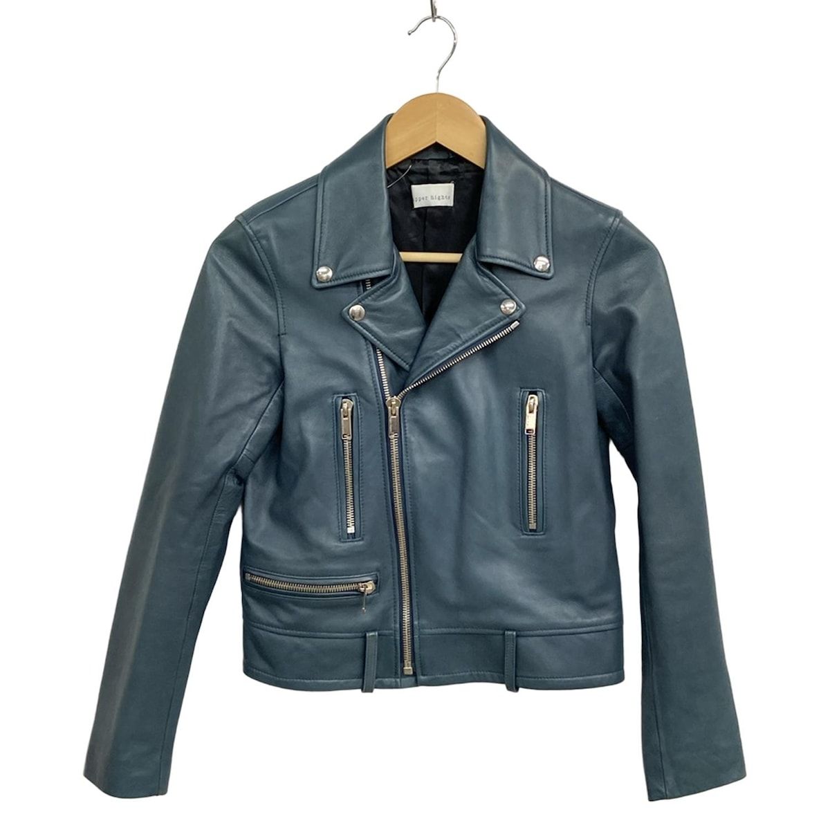 upper hights アッパーハイツ ライダースジャケット サイズ0 XS レディース ブルーグリーン 長袖 レザー 春 秋