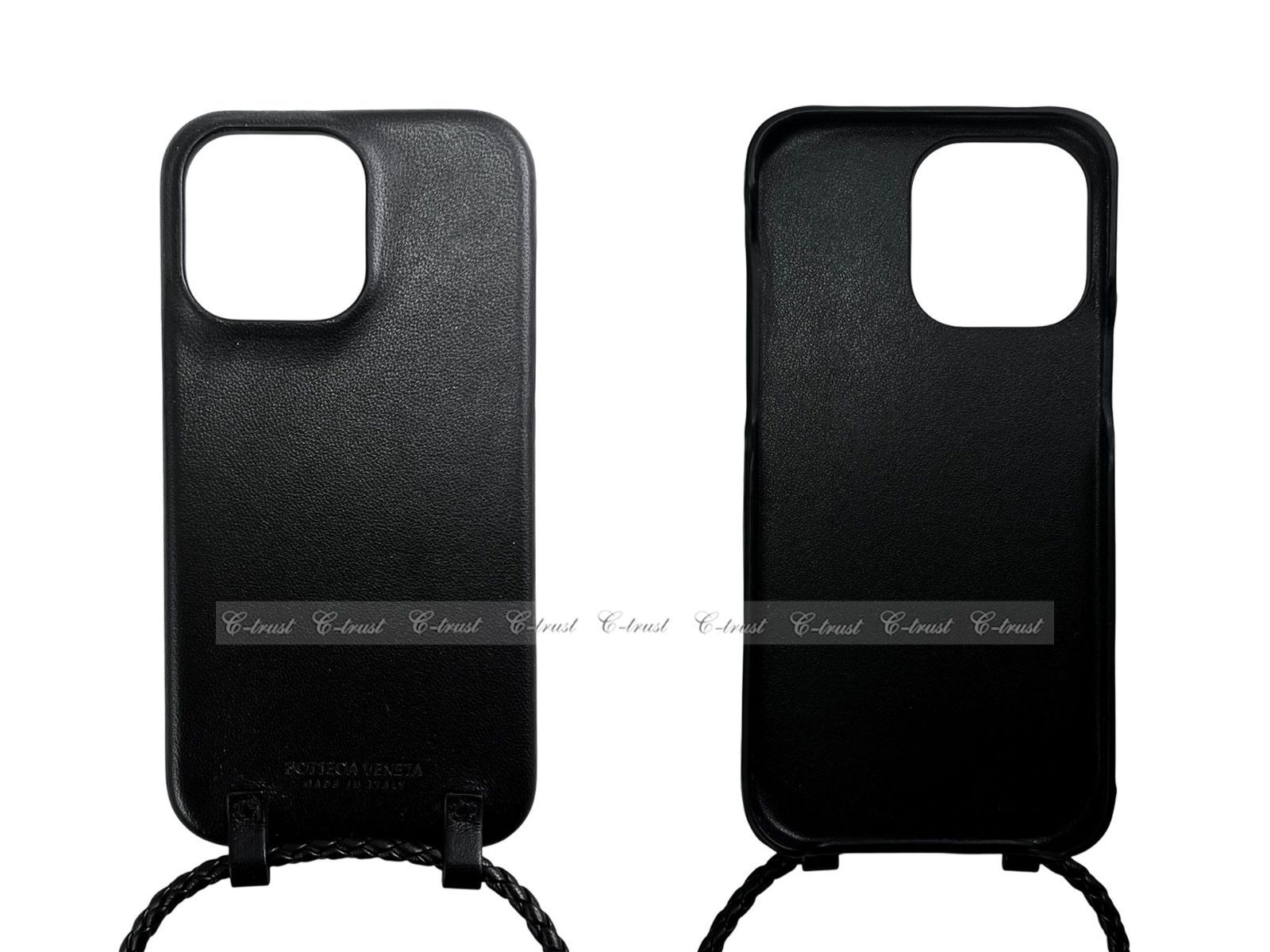 BOTTEGA VENETA ボッテガ ヴェネタ iPhone 14 Pro MAX スマホ アイフォン 携帯 ケース ストラップ ナッパ レザー 1019 BLACK L 956