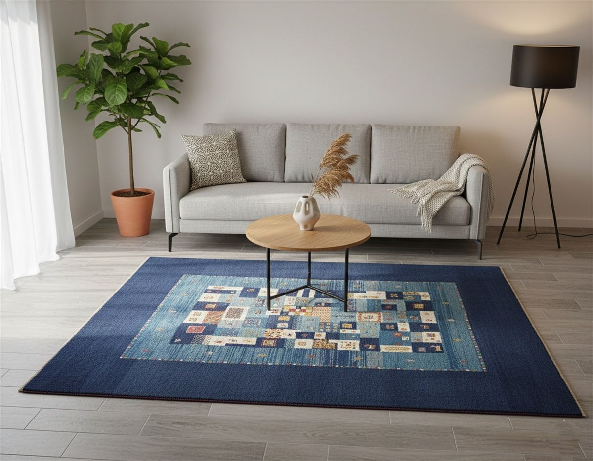 ペルシャ ギャッベ リビング敷き ラグ 198 x 150 cm 青色 パネル RJ 10634