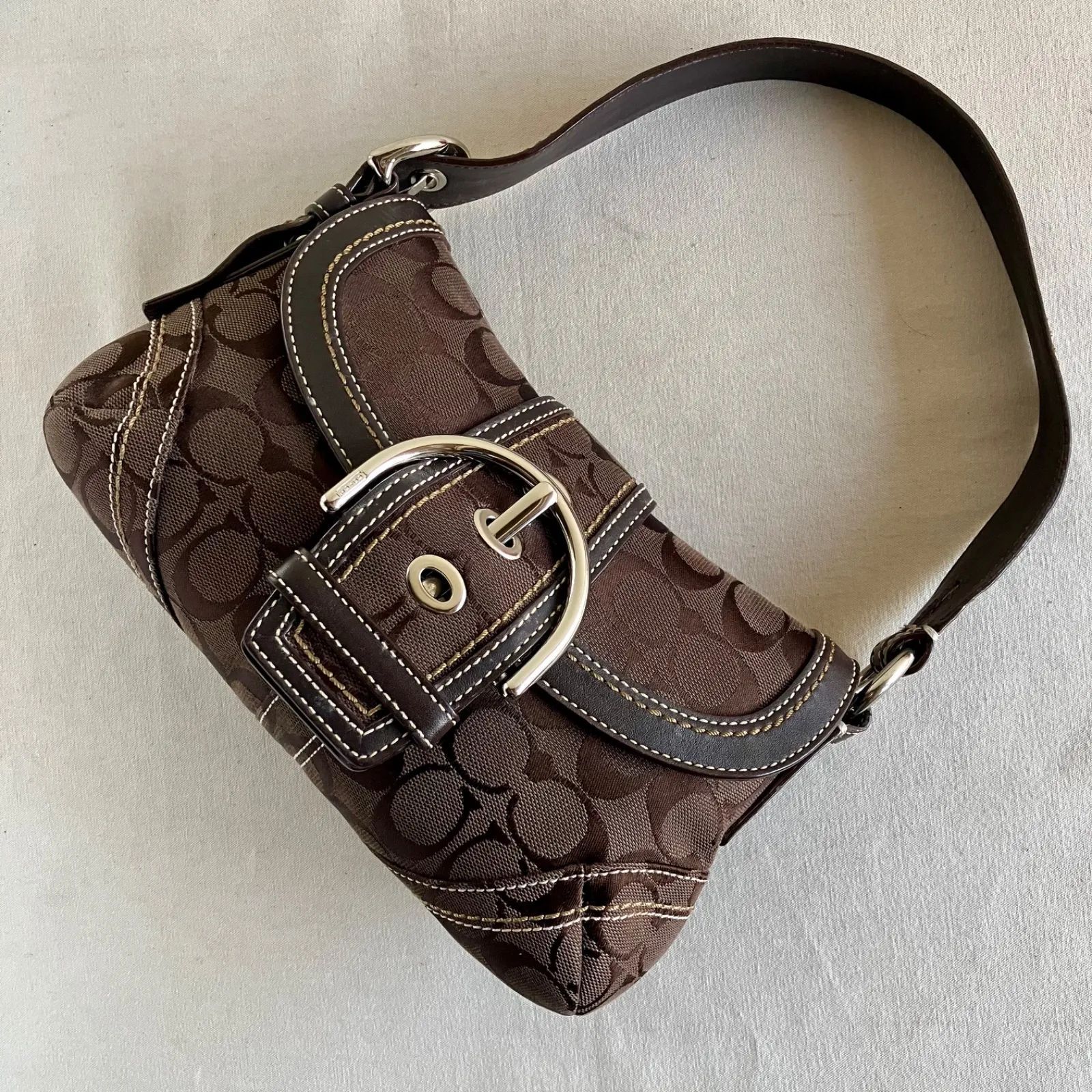 Vintage Coach y2k Dark Brown Signature Small Flap Soho Shoulder