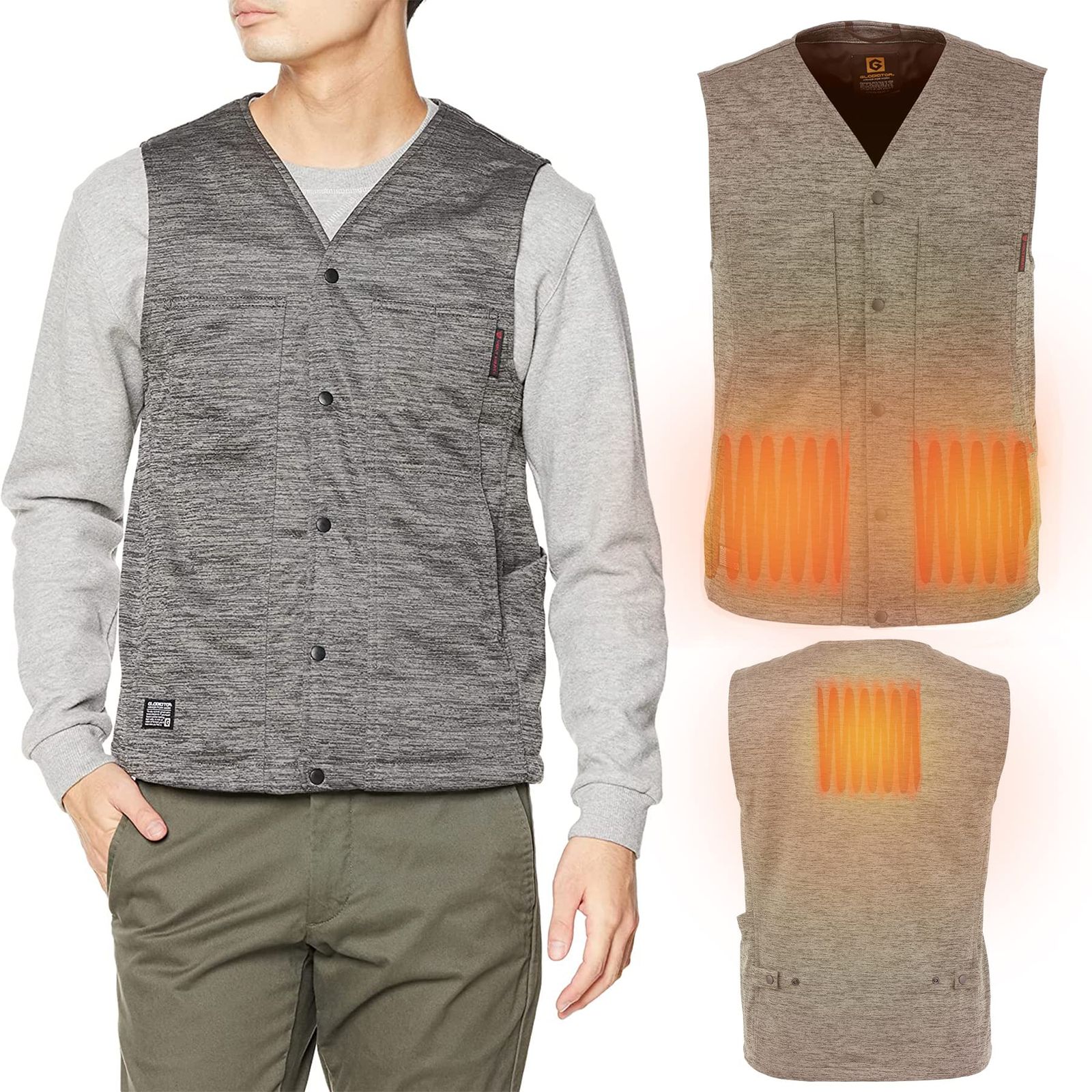 ボルトヒート インナーベスト Vネック 薄手 軽量 防風 防寒対策 電熱ウェア 電熱ベスト 電熱ジャケット 温かい メンズ レディース プレゼント G 8819 モクグレー LL 杢グレー Free Size