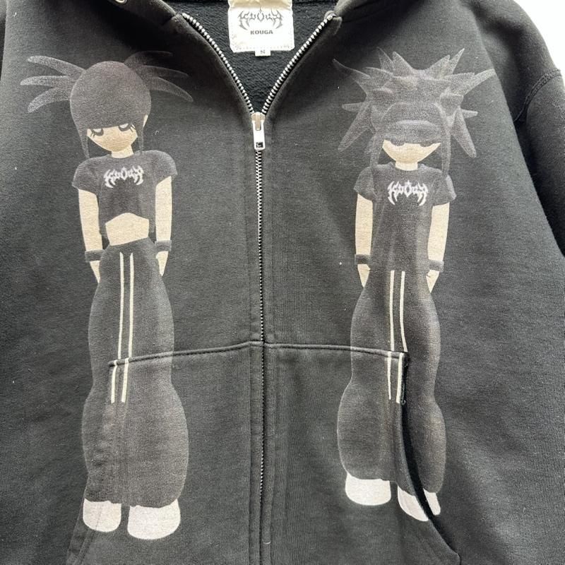 古着 KOUGA Character Hoodie キャラクター プリント ジップ パーカー